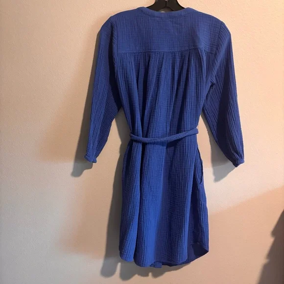 LIVERPOOL Blue Button-Front Gauze Shirt Dress Size S with pockets - Picture 4 of 4